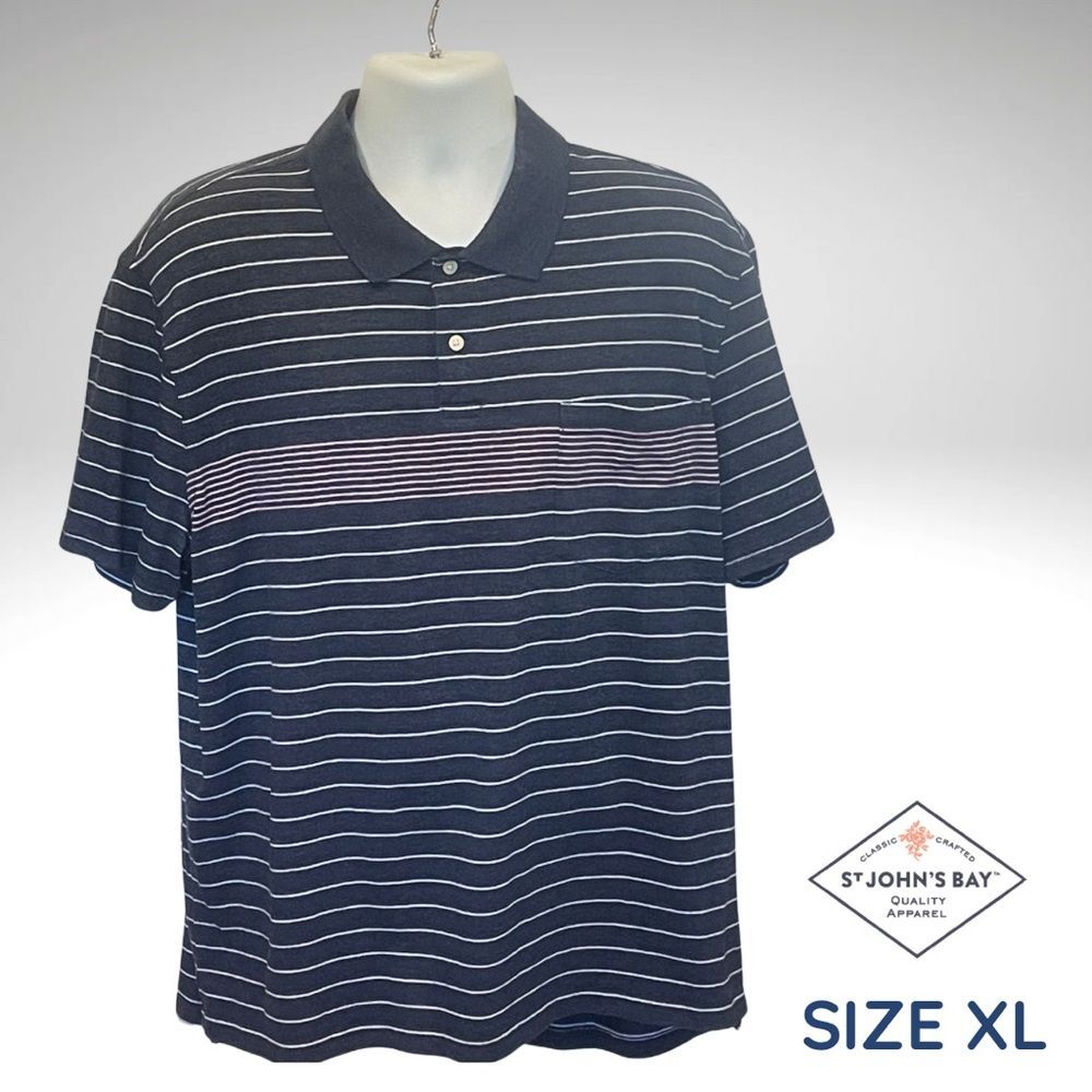 St. John’s Bay Men’s Blue Stripe Polo Shirt – Size XL